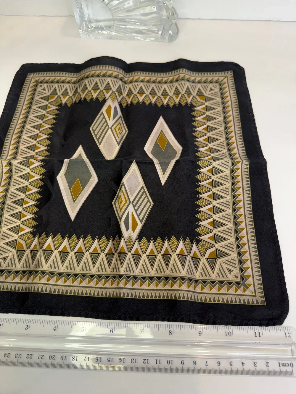 Luxury Geometric Diamond Pocket Square Black Gold Handkerchief 12x12